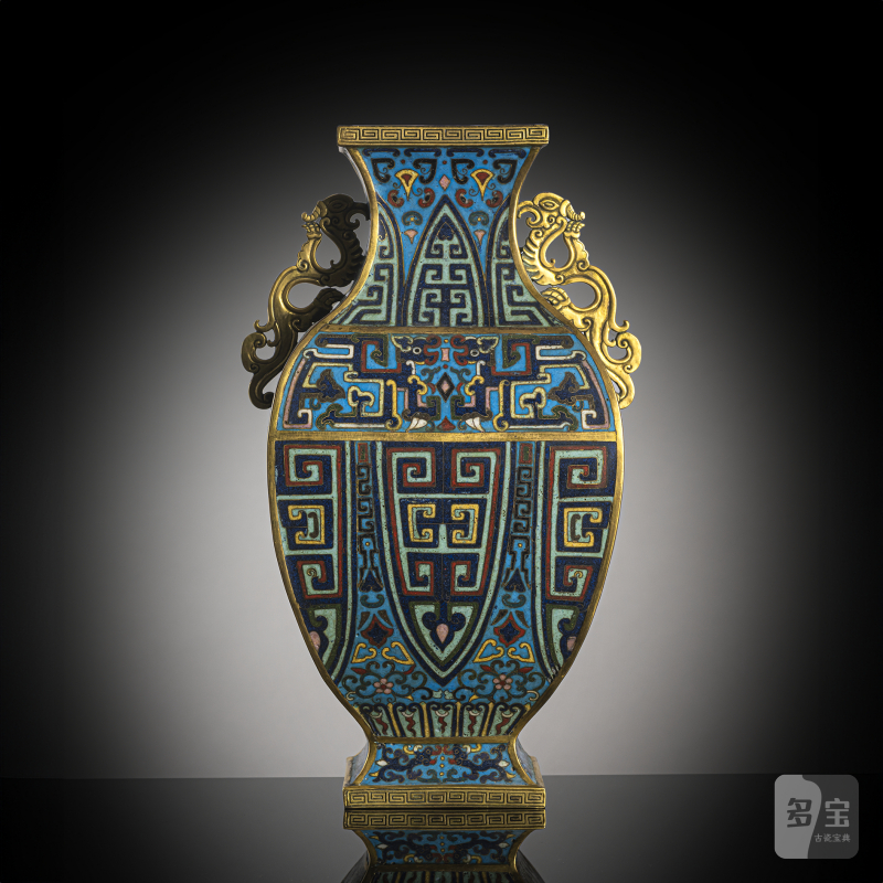A square cloisonne enamel archaistic vase, fanghu - 图8